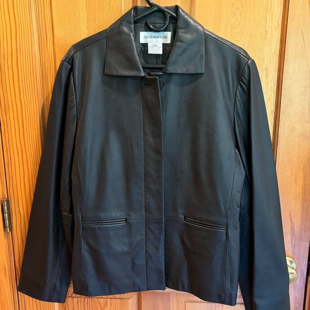 Jones New York Women's Dark Brown Leather Button-Up Jacket, Size: XL